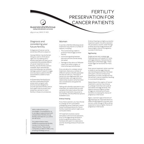  Fertility Preservation for Cancer Patients fact sheet