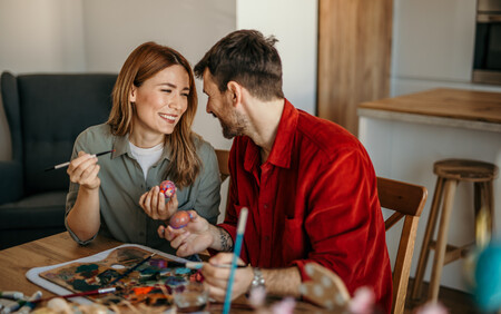 couple painting eggs